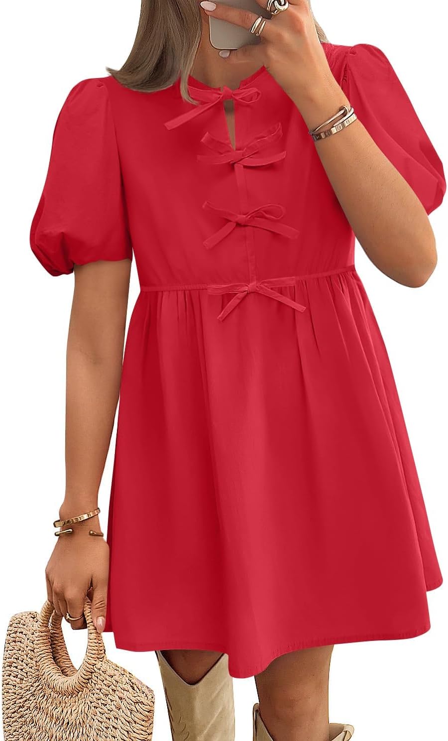 ZESICA Women's Summer Short Sleeve Tie Front Mini Dress Review
