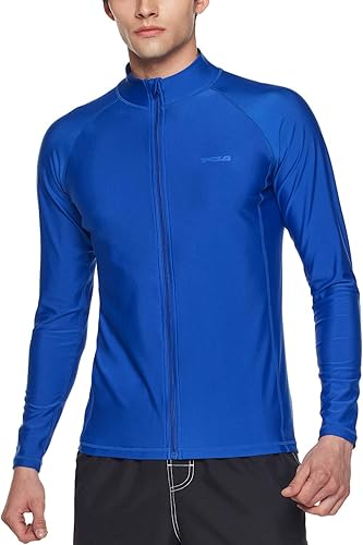 TSLA Men's Long Sleeve Zip Rash Guard for Ultimate Sun Protection