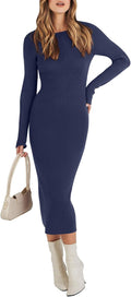 ANRABESS Long Sleeve Ribbed Knit Sweater Dress - Slim Midi Fit
