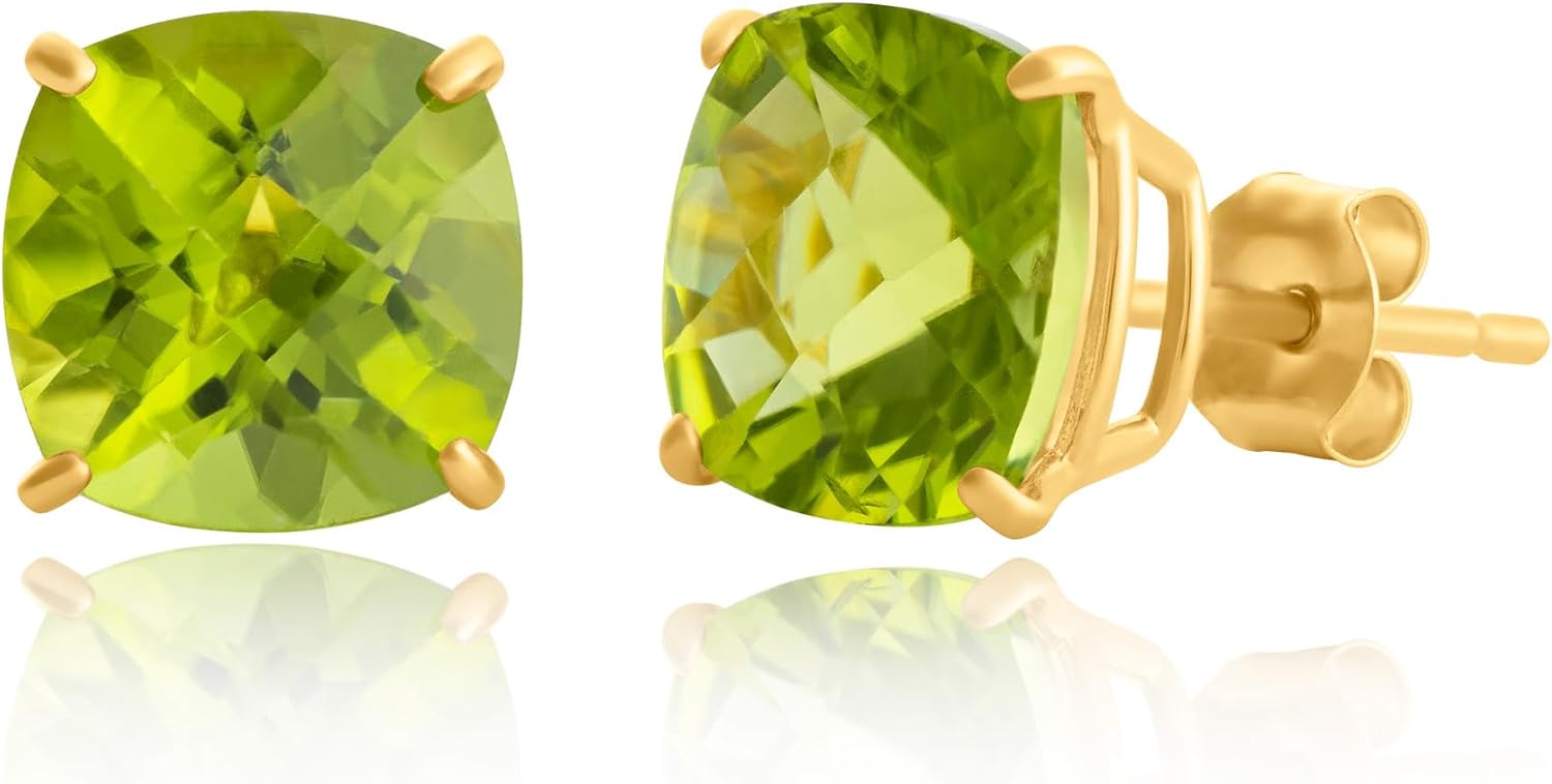 925 Sterling Silver Cushion Cut Gemstone Stud Earrings for Women