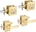 Gold Exterior Door Lock Set with Deadbolt - Contemporary Brushed Gold