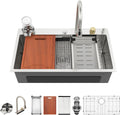 Lordear 33 Waterfall Drop In Kitchen Sink 33x19x9 in - Workstation