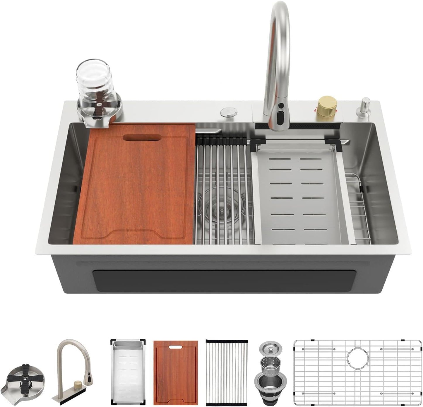 33 Waterfall Drop In Kitchen Sink with Multifunctional Design