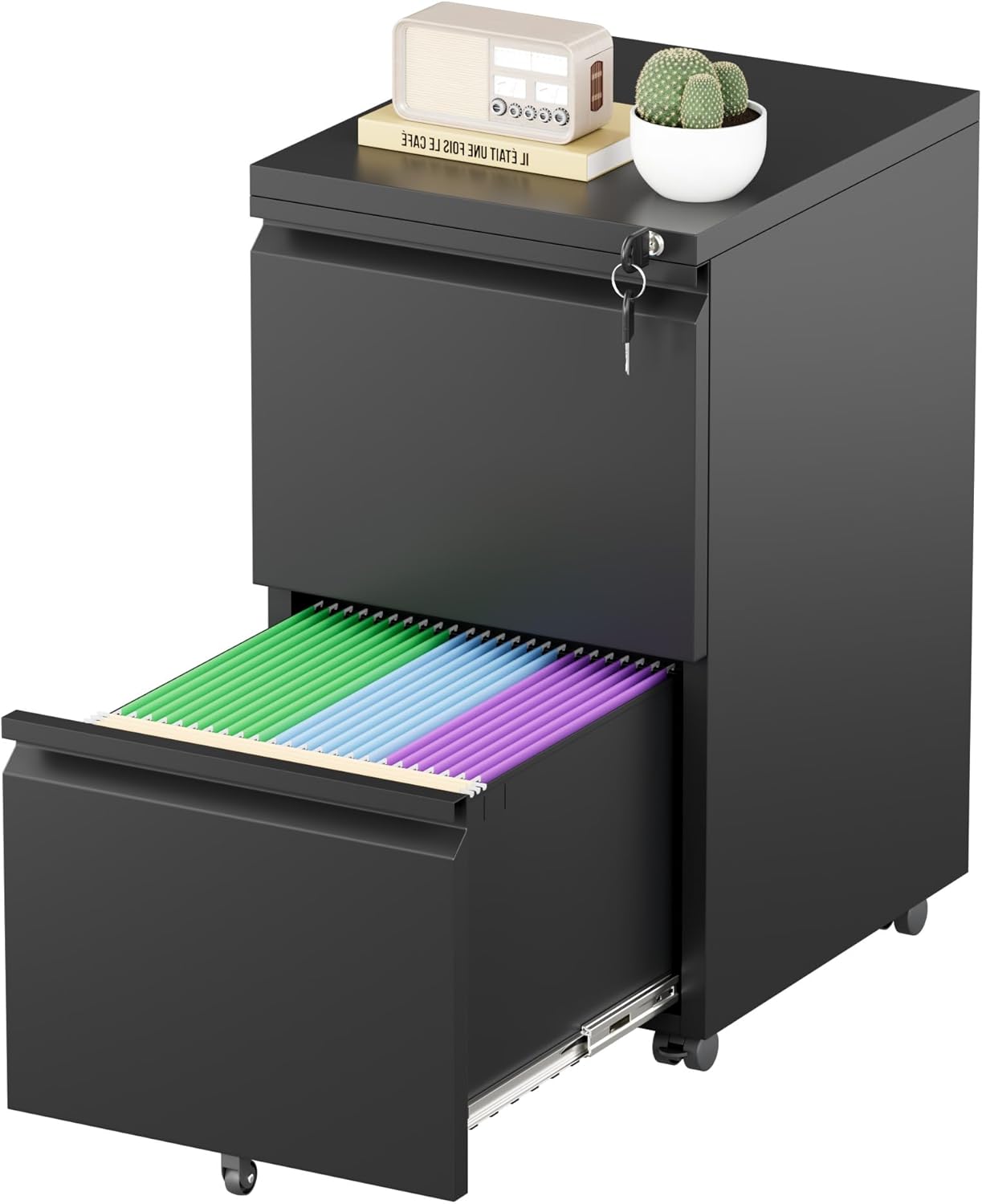 Greenvelly Mobile File Cabinet with Lock for Home Office Storage