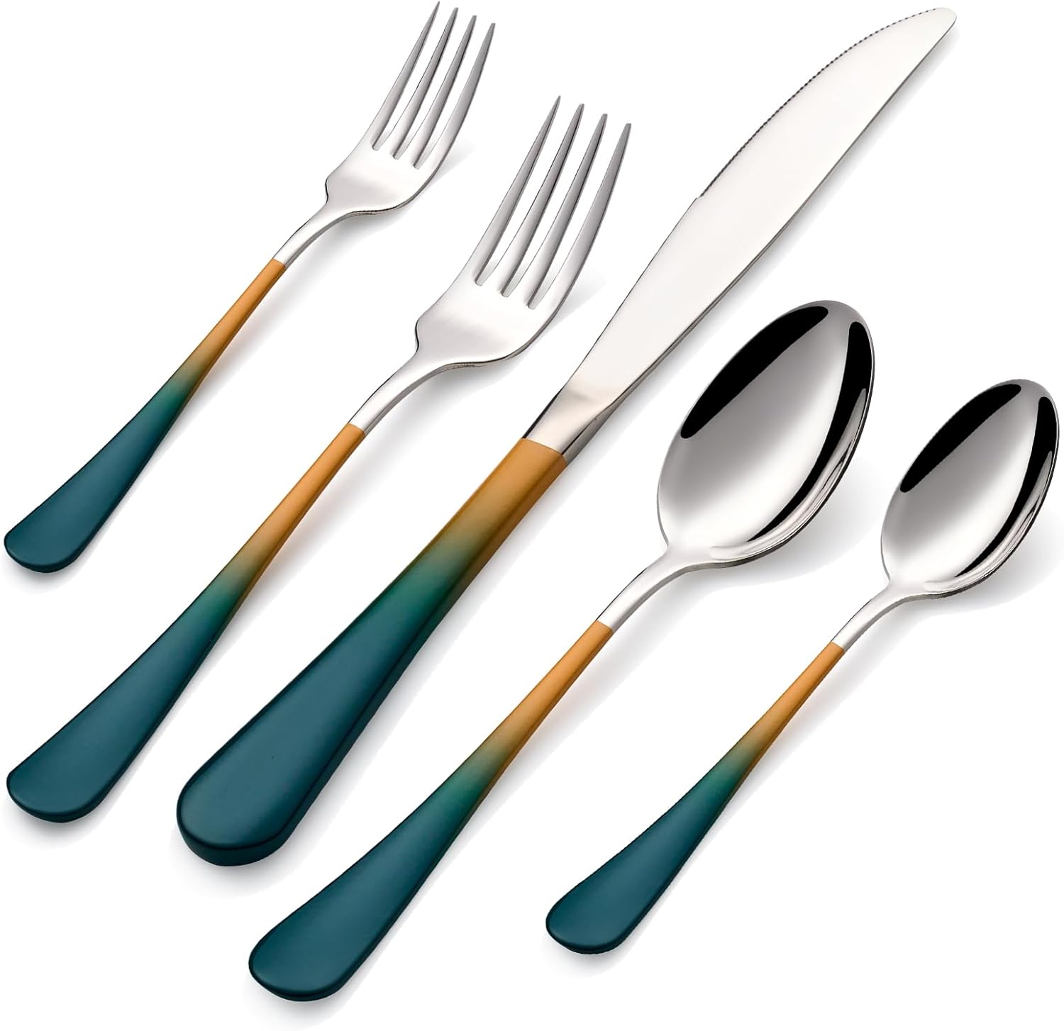 20-Piece Green Orange Stainless Steel Cutlery Set for 4 People