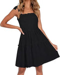 ZESICA Women's Rayon Spaghetti Strap Square Neck Ruffle Mini Dress