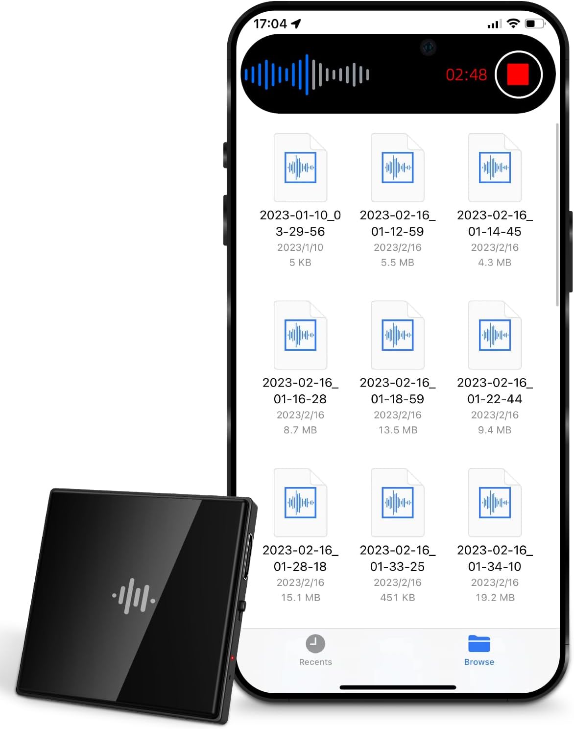 3072Kbps Voice Recorder with AI Noise Cancellation for Clarity