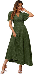 Boho Floral Maxi Dress V Neck Short Sleeve - Flowy Elegant