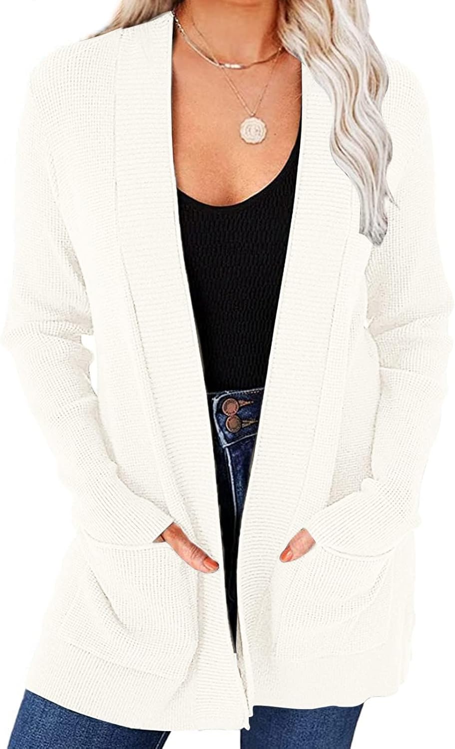 Cozy Open Front Waffle Knit Cardigan for Women - Perfect Fit