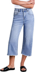 Sidefeel Women's High Waisted Capri Wide Leg Jeans - Zimbaplatinum