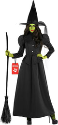 Womens Witch Costume for Adults - Classic Black Peplum Witch Dress