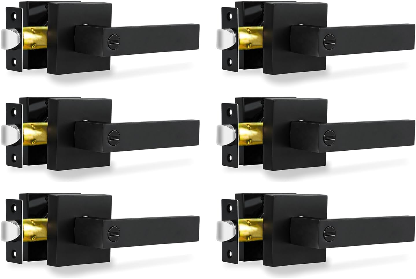 Privacy Door Levers 6 Pack Matte Black Heavy Duty Handles
