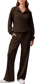 PINSPARK Women 2-Piece Oversized Half-Zip Tracksuit - Wide Leg Fit