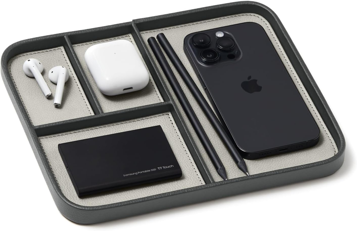 Nordik Leather Valet Tray - Stylish Vegan Leather Nightstand Caddy