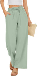Women Flowy Palazzo Pants with Drawstring Waist - Loose Wide Leg