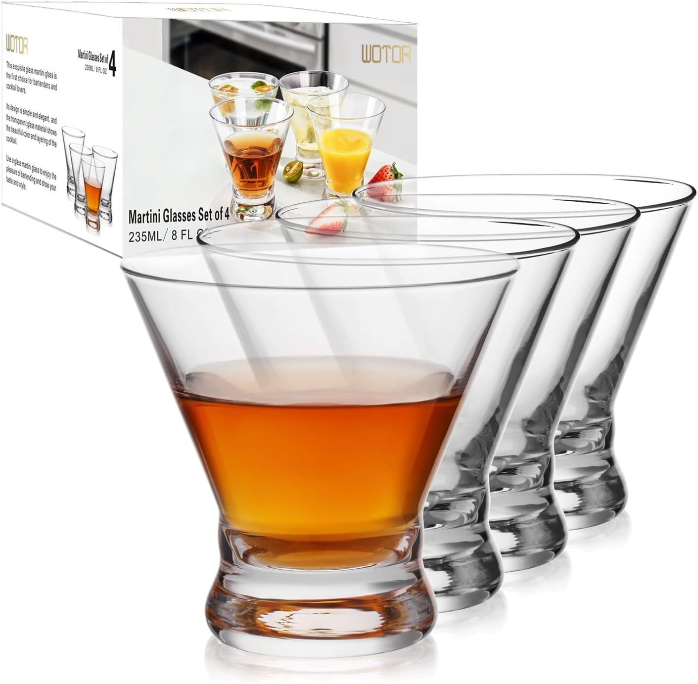 Set of 4 Stemless Martini Glasses - 8oz Modern Elegance