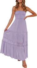 Bohemian Strapless Lace Trim Backless Maxi Dress - Flowy Summer Fit