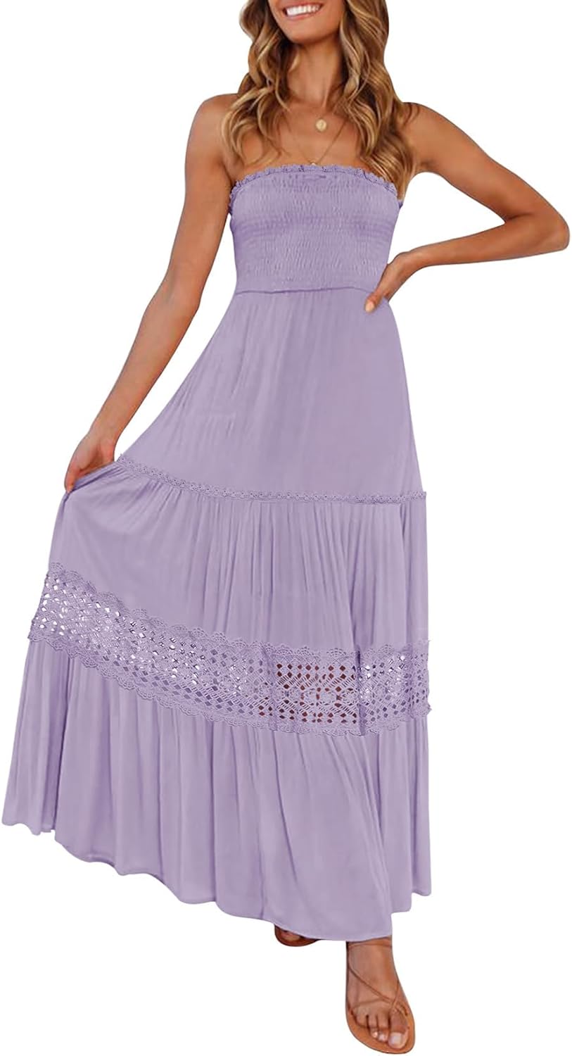 ZESICA Women's Summer Bohemian Strapless Maxi Dress for Elegance