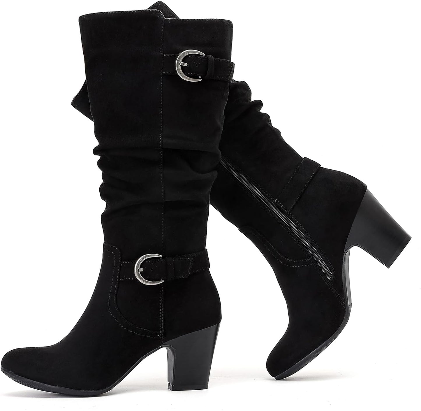 Women's Slouchy Knee High Boots with Chunky Heel for Fall