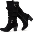 Women's Slouchy Knee High Boots with Chunky Heel - Comfort Focused