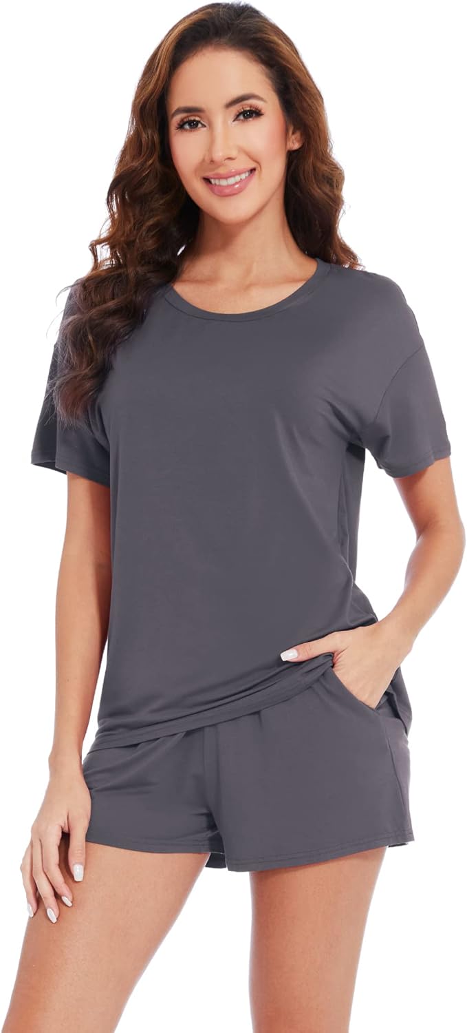 WiWi Pajamas for Women Soft Short Sleeve Sleepwear Set S-XXL