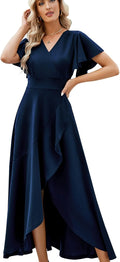 Long Black Formal Dresses for Women V Neck Wrap Ruffle (Style D3D7)