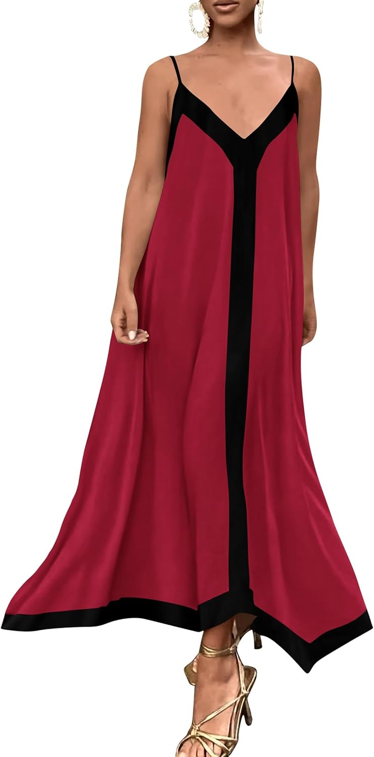 Elegant Summer Maxi Dress for Women - Flowy Spaghetti Strap Style