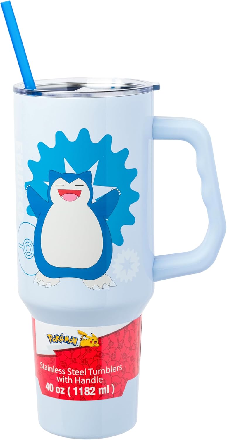 Pokemon Snorlax Stainless Steel Tumbler with Handle, 40 Ounces