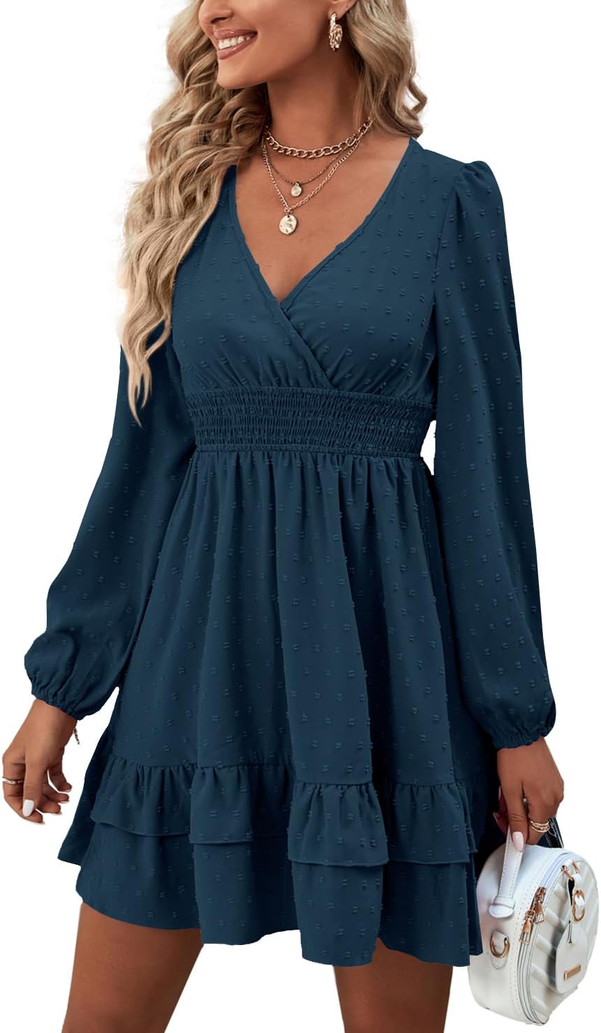 Rooscier Women's Wrap V Neck Swing Ruffle Mini Dress Review