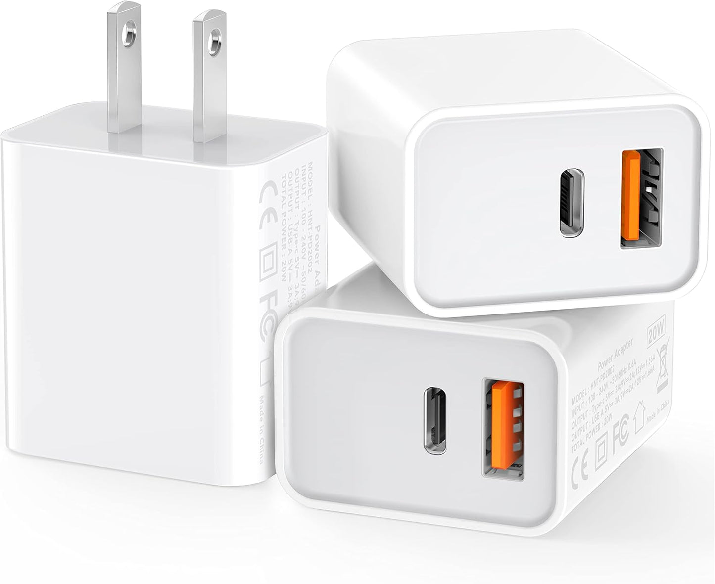 Fast Dual Port USB C Wall Charger for iPhone - 20W QC+PD 3.0