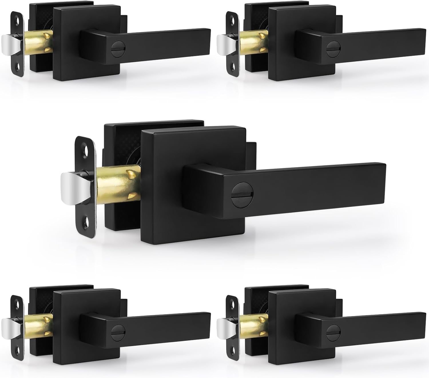 Estmoon Matte Black Door Handles - Keyless Privacy Lock Set