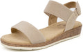 Womens Flat Sandals with Elastic Ankle Strap - Low Wedge Comfort