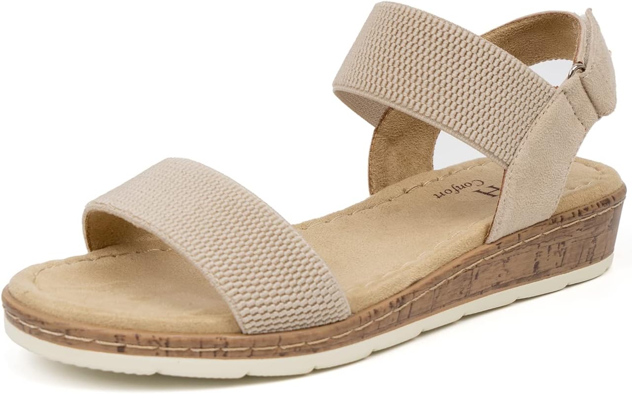 VJH confort Womens Flat Sandals Open Toe Slip on Comfy Wedge