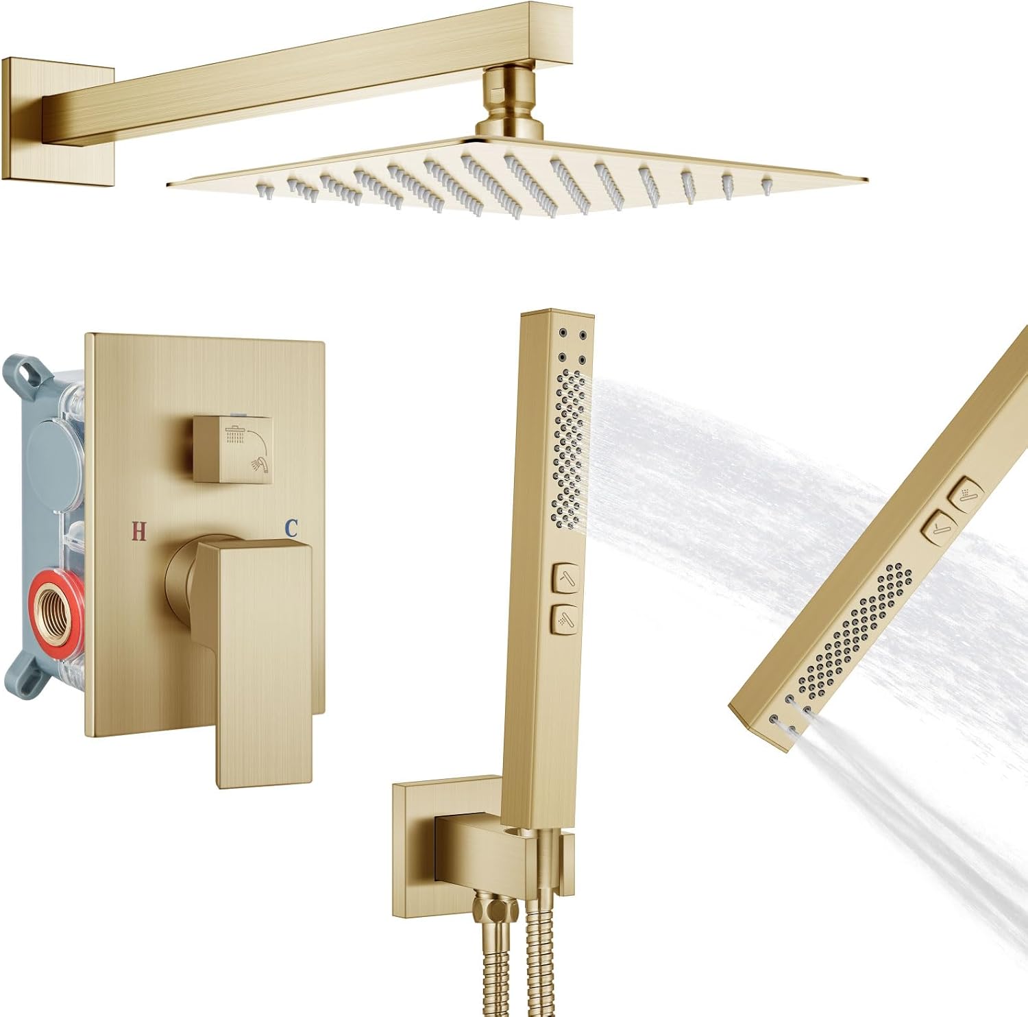 Rainfall Shower System with Square Showerhead and Handheld Sprayer