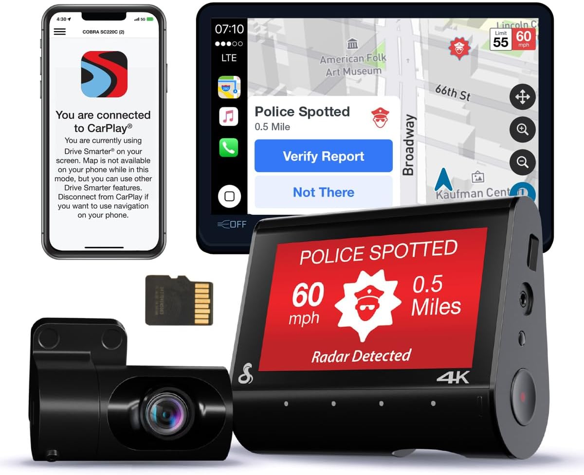 Cobra Smart Dual View Dash Cam with True 4K Resolution Features