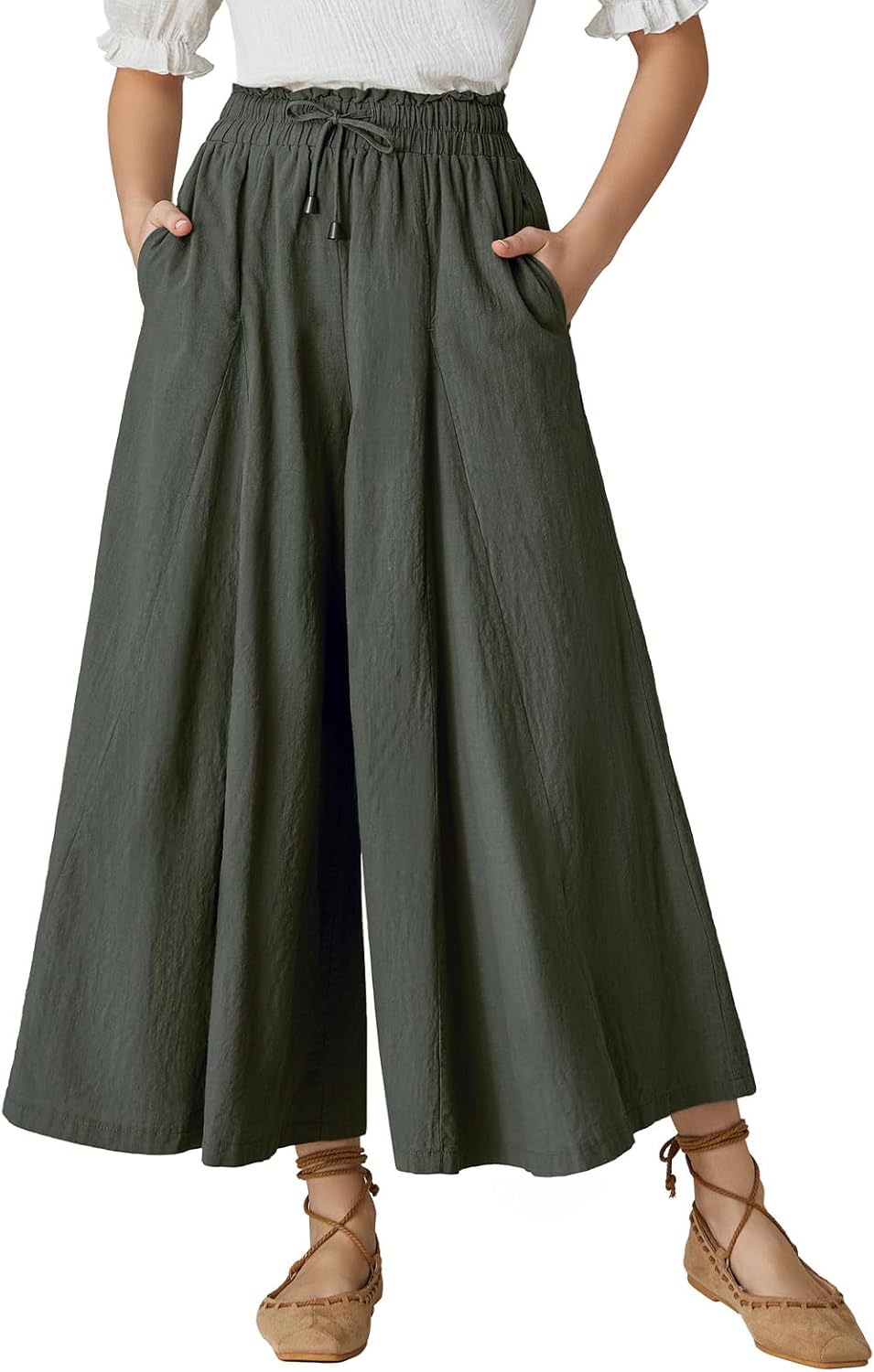 Scarlet Darkness Women Wide Leg Pants High Waist Linen Casual Trousers