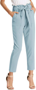 Women's Cropped Paper Bag Waist Pants - High Waist Tie Casual