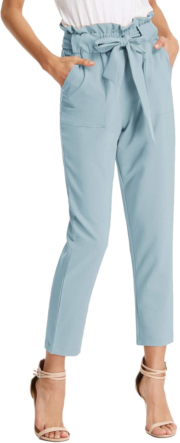 Stylish Women's Cropped Paper Bag Waist Pants with Pockets