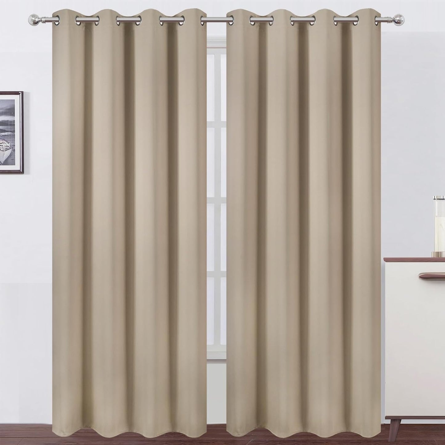 Khaki Thermal Blackout Curtains for Bedroom - 52 x 95 Inch Set
