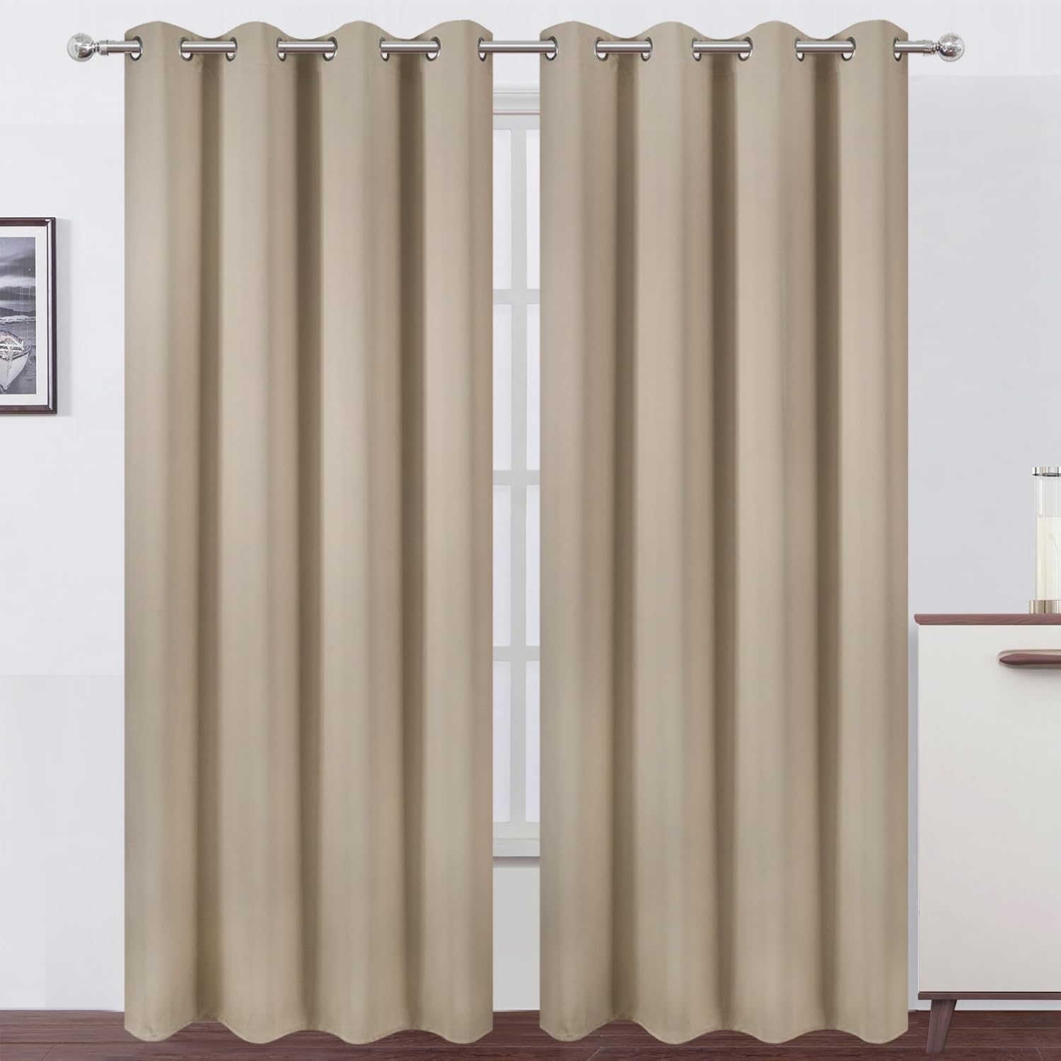 Khaki Thermal Blackout Curtains for Bedroom - 52 x 95 Inch Set