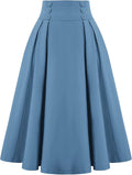 Vintage High Waist Pleated Midi A-Line Skirt with Pockets - Versatile
