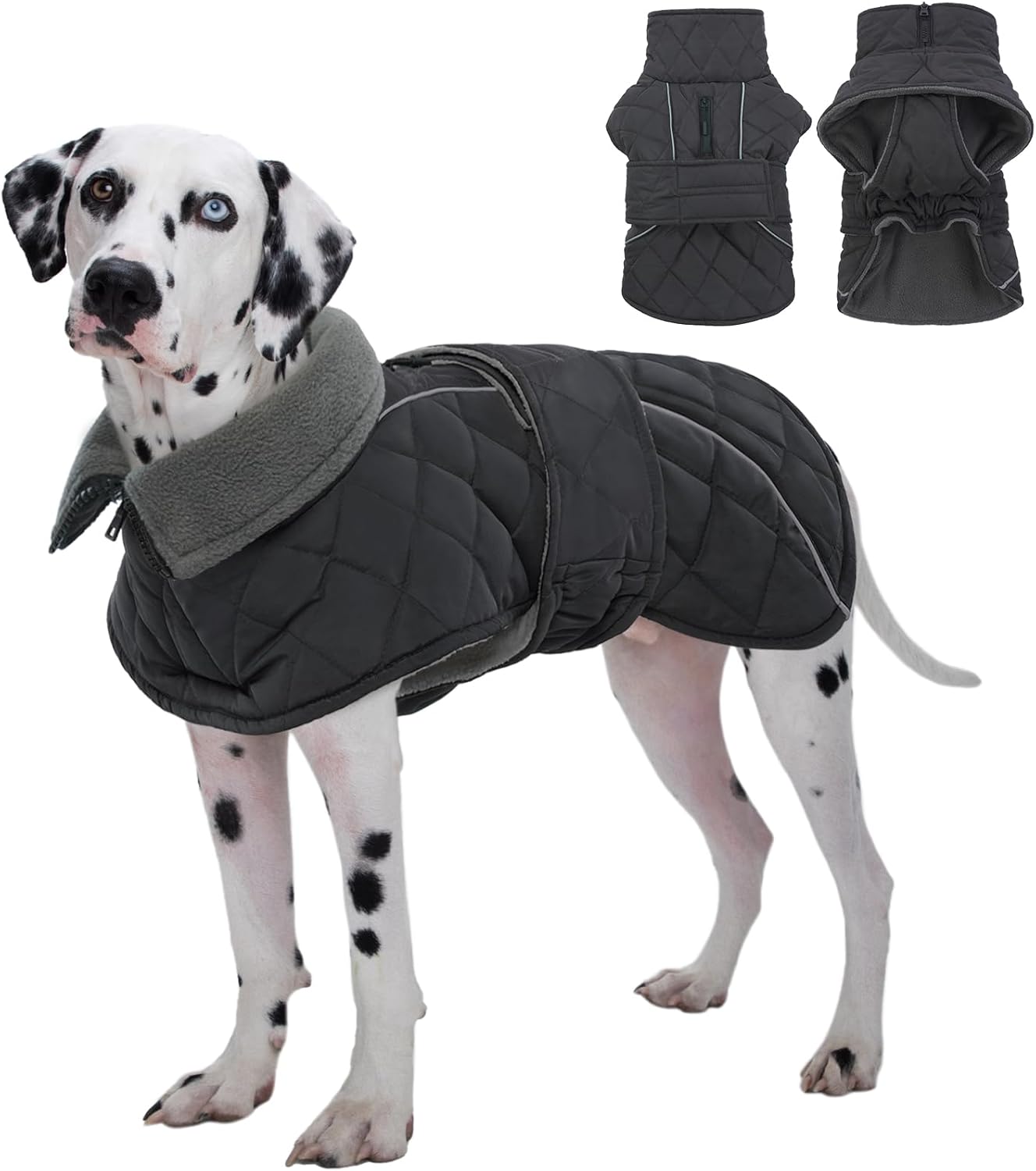 Kuoser Super-Warm Fleece Dog Jacket for Large Dogs, Dark Grey
