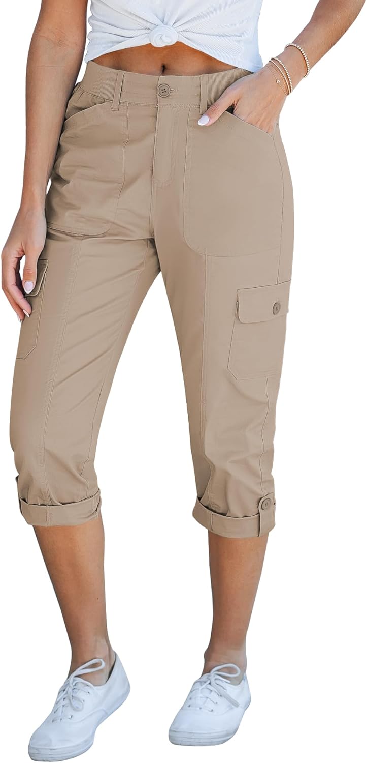 Cargo Capri Pants for Women - High Waisted Relaxed Fit Style
