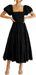 PRETTYGARDEN Women's Casual Summer Midi Dress - Flattering Smocked 4-6