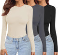 Ekouaer Womens 3 Pack Long Sleeve Crew Neck Stretch Fitted Tops - Soft