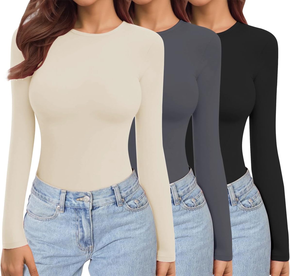 Ekouaer Womens Long Sleeve Shirts 3 Pack for Stylish Comfort