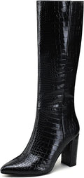 Knee High Women's Riding Boots - Stylish Faux Crocodile Design