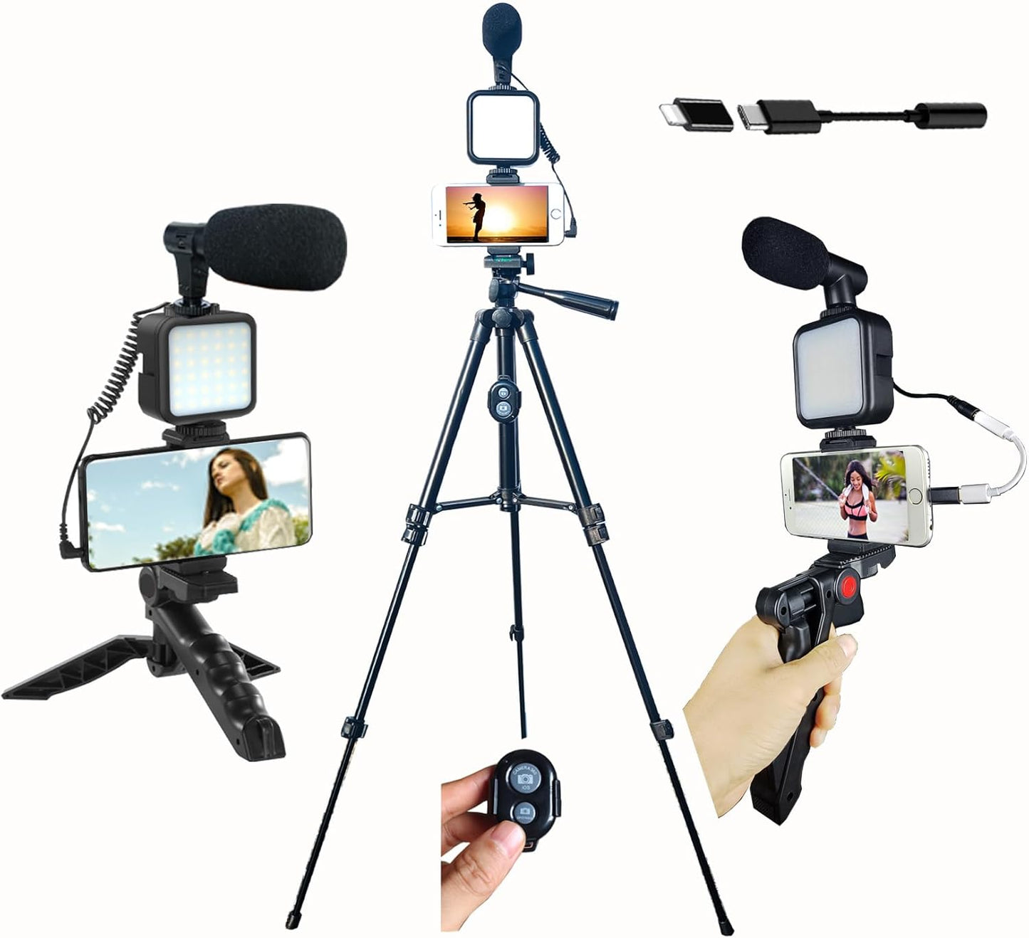 Vlogging Kit for iPhone and Android with Tripods and Microphone