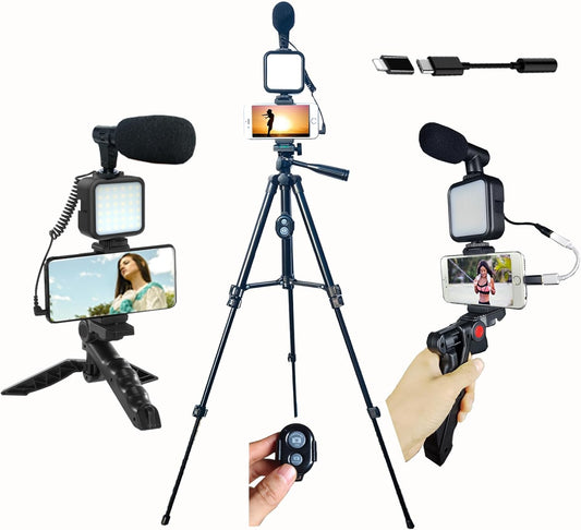 Vlogging Kit for iPhone and Android with Tripods and Microphone