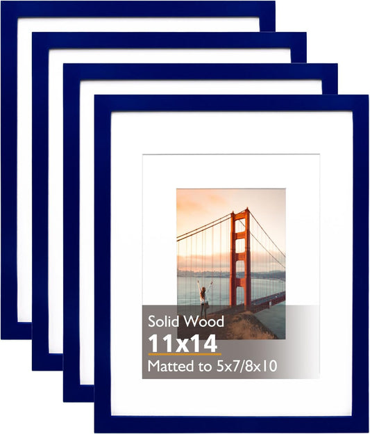 Navy 11x14 Picture Frame Set of 4 - Solid Wood Frames